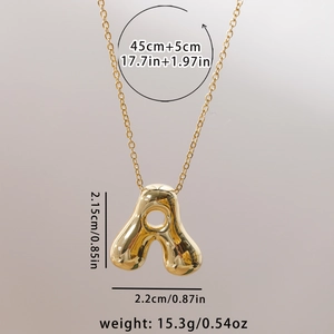 Collier pendentif initiale A bulle plaqué or 18K avec chaîne réglable de 45cm au fini poli