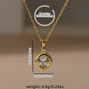Detailed size specifications for square zircon pendant necklace with 40+5cm chain length