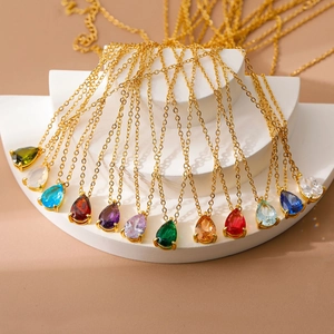 18k gold plated necklace with colorful pear cut teardrop zircon birthstones for women