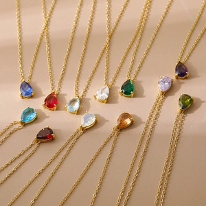 18k gold pear cut birthstone necklace with colorful water drop cubic zirconia pendants