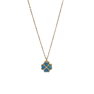 Elegante vergulde klaver ketting met blauwe opaal hanger en schitterende zirkonia