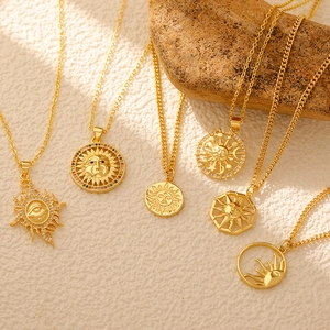 Vintage 18K gold plated sun and star pendant necklace set with colorful zircon stones