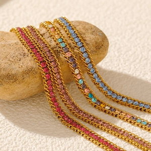 18K gold plated stainless steel bracelets with vibrant colorful zircon stones set in link chains
