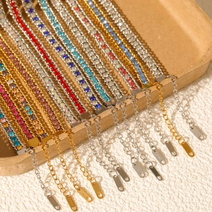 Close-up of multicolored zircon tennis bracelets with adjustable stainless steel chains