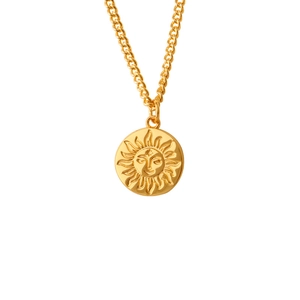 Retro 18K gold plated sun pendant necklace with celestial tarot motif and chain