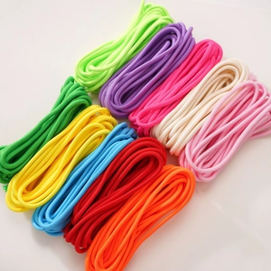 Detail of 5mm braided polyester cord set in ten vibrant colors for DIY crafts