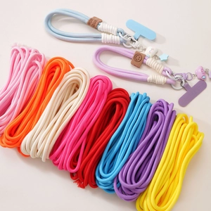 Colorful handmade braided polyester phone lanyards with silicone pads and metal hooks