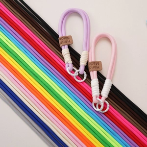 Colorful woven polyester cord set with handmade labels and rings for DIY jewelry making