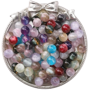 Colorful 10mm cat-eye resin beads with shimmering effect in silver tray for DIY jewelry