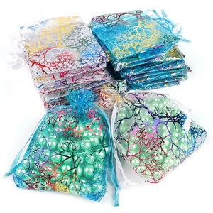 Bolsas de Organza con Cordón y Patrón de Coral Bronceado Embalaje de Regalo de Malla Colorida para Joyería Boda Fiesta Almacén