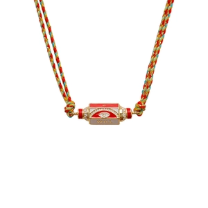 Collier en corde tissée colorée avec pendentif œil en émail rouge et détails dorés