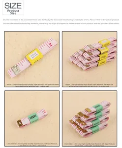 Detailed view of flexible PVC measuring tapes in 1.3cm and 1.5cm widths for sewing