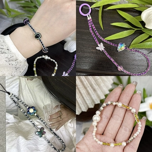 Ink style vintage cylindrical beads handmade jewelry with flower butterfly charms