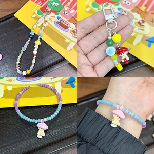 DIY colorful alloy mushroom doll bead kit with hand-made bracelet and lanyard charms