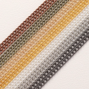 Detail of five-color flat curb chains in bronze, gold, and silver for DIY jewelry making