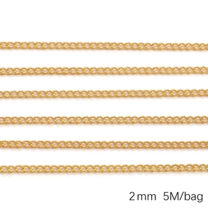 Detail view of 2mm wide golden metal link chain for DIY necklace making in 5M pack