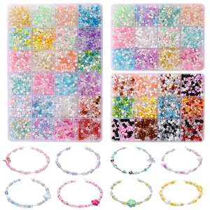 Kit de perles en verre DIY avec boîtes de rangement et bracelets à breloques colorés
