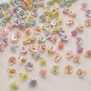 Pastel resin lily of the valley flower charms with golden metal loops for DIY jewelry