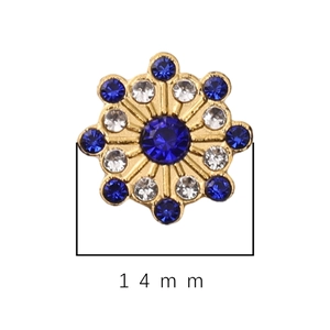 Botón de flor dorado de 14mm con cristales azul marino y patrón de diamantes de imitación