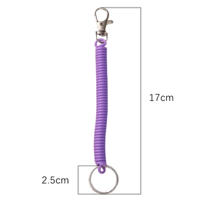 Purple plastic spiral coil keychain with silver lobster clasp and ring measurement 17cm