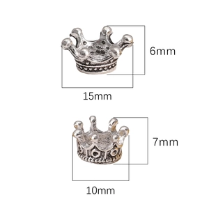 Perline a corona in argento vintage da 15mm e 10mm per gioielli fai-da-te e bracciali