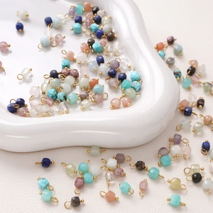 Colorful 4mm faceted natural stone square pendants with gold plating for DIY jewelry