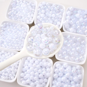 Perles rondes en acrylique blanc irisé AB pour la fabrication de bijoux DIY