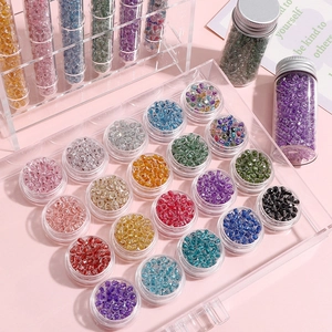 20-color 4mm faceted glass seed beads set in a round clear storage box for DIY jewelry