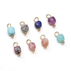 Multiple 4mm cube faceted natural stone charms with gold loops for DIY jewelry making
