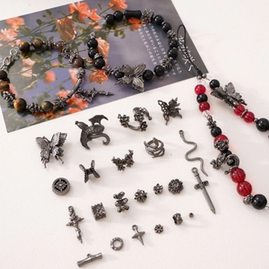 Gothic style alloy beads and butterfly charms for DIY handmade bracelets and jewelry