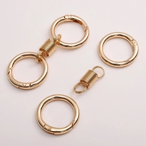 Polished golden alloy spring O-ring fasteners for DIY bags and keychain accessories