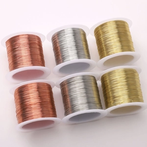 Detailed set of six copper jewelry wire rolls in gold, silver, and rose gold finishes