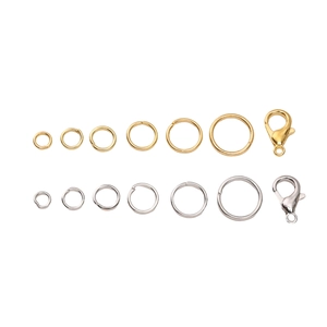 DIY jewelry making kit with lobster clasps and open jump rings in gold and silver