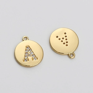 Polished 14K gold plated letter A and V pendants with zircon stones for DIY jewelry making