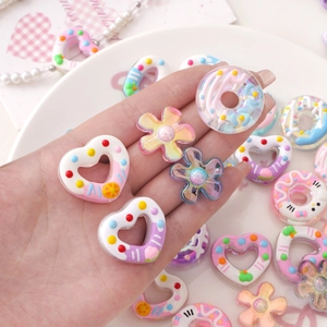 Colorful hand-painted acrylic beads with macaron flower and heart shapes for DIY jewelry