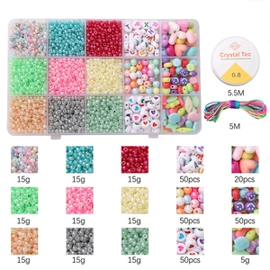 Kit bijoux DIY 15 cases avec perles de verre 3mm, perles lettres et fils élastiques