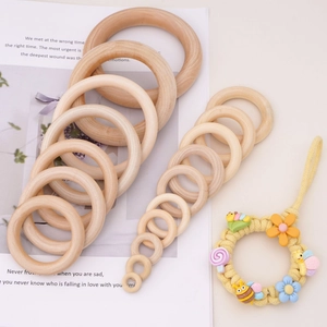 Anneaux en bois naturel de tailles variées pour bricolage et accessoires de dentition