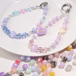 Colorful resin star and moon beads for DIY jewelry with silver metal spring ring clasp