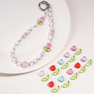 DIY acrylic tulip flower and pearl bead kit for handmade jewelry necklaces and bracelets