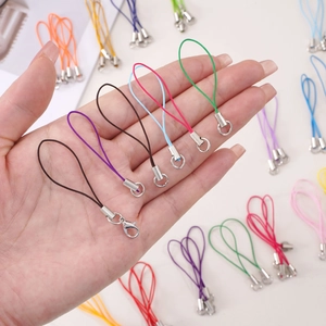 Colorful woven polyester phone straps with spring ring and lobster clasps for DIY crafts
