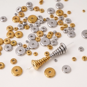 Cuentas Espaciadoras Redondas Planas de Acero Inoxidable Chapado en Oro de 18K Cuentas de Rueda Lisas Accesorios DIY