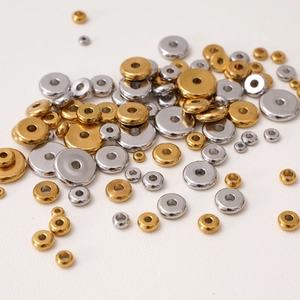 Cuentas espaciadoras redondas planas de oro de 18K y plata para bisutería artesanal