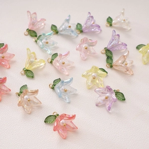 Colorful acrylic lily flower pendants with pearls for DIY jewelry making and bracelets