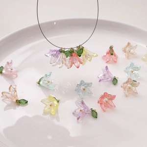 Pastel Lily Of The Valley Acrylic Flower Pendants With Iridescent Petals And Faux Artificial Pearls For DIY Jewelry Making Charms