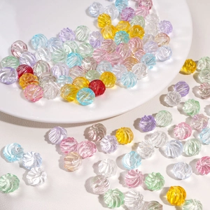 Colorful 12mm ribbed glass beads with spiral texture for DIY jewelry making and crafts