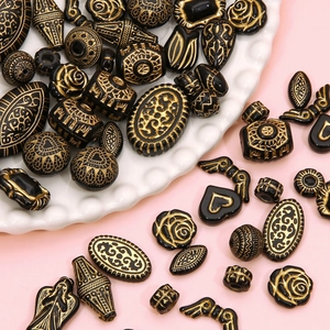Acrylic French Vintage Gold Tracing Beads Black Gold Embossed Heart Rose Angel Loose Spacer Beads For DIY Jewelry Making