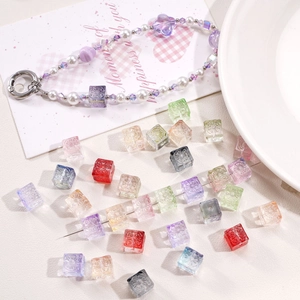 Embossed Flower Glass Cube Beads Transparent Magic Cube Square Loose Beads For DIY Bracelet Necklace Jewelry Making Crafts