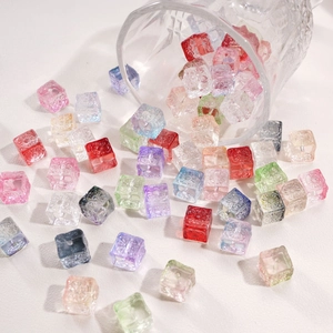 11mm colorful transparent glass cube beads with embossed patterns for DIY jewelry making
