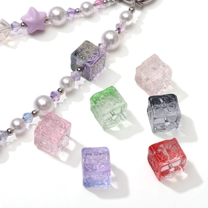 Colorful 11mm glass cube beads with floral relief for DIY bracelets and necklaces