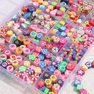 24-Fächer DIY Perlenset aus Polymer Ton mit Früchten und Blumen für Schmuckherstellung